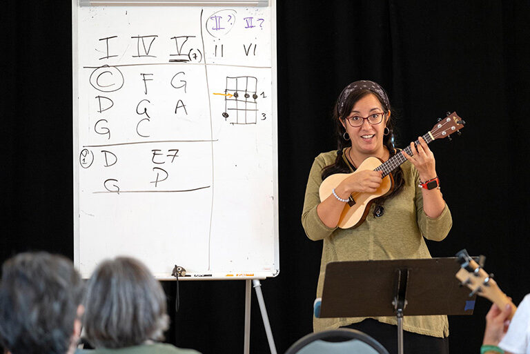 person teaching ukulele at Centrum music workshop